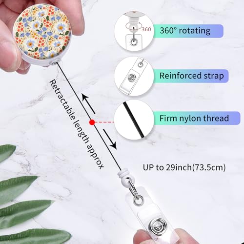 2 Pack Retractable Badge Holders Cute Badge Reel Badge Clip ID Card Holders for Student Office Worker Doctor Nurse Teacher(Blue Flowers) - color: Blue Flowers