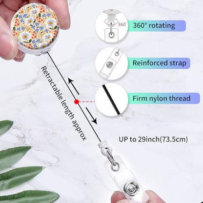 2 Pack Retractable Badge Holders Cute Badge Reel Badge Clip ID Card Holders for Student Office Worker Doctor Nurse Teacher(Blue Flowers) - color: Blue Flowers