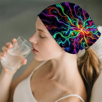 Art Owl Women's Slouchy Beanie Hat Cute Turban Hats Cancer Headwear Caps Baggy Skull Sleep Scarf - color: Colorful Abstract
