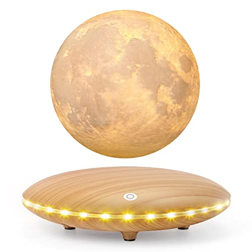 Levitating Moon Lamp, 3D Printing Moon Light Lamp with Touch Control and Wooden Base,Magnetic Floating Rotating LED Light Night for Home、Office Decor, Creative Gifts