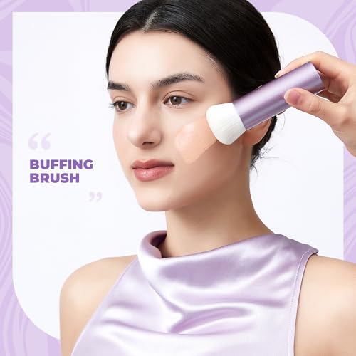 Jessup Large Foundation Brush, Dense Ultra-Soft Kabuki Makeup Brush AS004 | Cruelty-free, High-Density Synthetic Fibers, Liquid, Cream & Powder, Blush & Contour, Seamless Blending, Even Natural Finish - color: AC-Purple