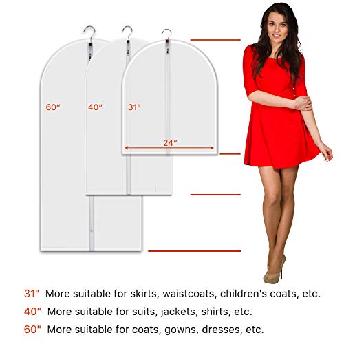 Garment Bags 7 Pack, 24x31 Inch Clothes Covers with 5 Cedar Balls | Dust Proof Translucent PEVA, Full-Length Zipper, 5 Natural Cedar Balls Included, for Kids' Clothing, Blouses, Closet Storage - size: 24"x 31" + Cedar Balls