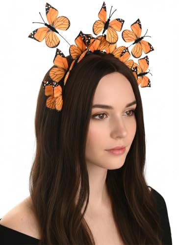 Zivyes Butterfly Fascinator Hats Women Monarch Tea Party Headband Alice in Wonderland Hat Derby Halloween Costume - color: Orange