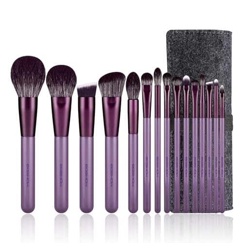 Makeup Brush Set, EIGSHOW Professional Makeup Brushes Kit Foundation Powder Concealers Eye Shadows Makeup 15 Piece for Eye Face Liquid Cream Cosmetics Brushes Kit, Gift for Women, Travel Set(Purple) - color: SMOKE PURPLE