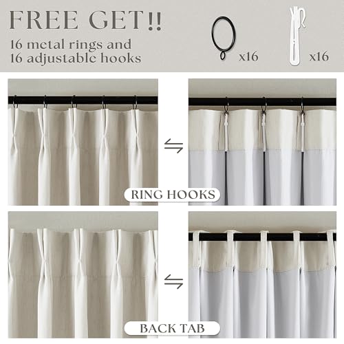Natural Pinch Pleated Linen Blackout 105 Inch Curtains 2 Panels for Bedroom - color: Natural Linen, size: 40"W x 105"L (Pack of 2)