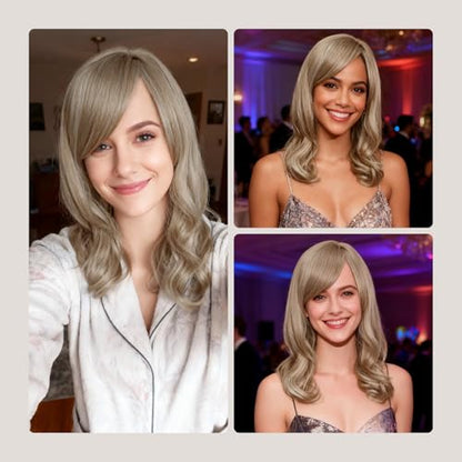 Onedor Full Head Beautiful Long Curly Wave Stunning Wig Charming Curly Costume Wigs with Fringe (24H613 Blonde Highlights) - color: 24H613 Blonde Highlights