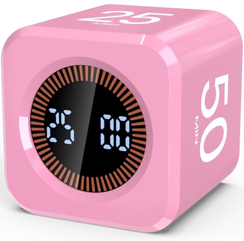 Digital Pomodoro Timer Cube 5/10/25/50min Preset, Silent & Sound Alarm | Visual Productivity Flip Timer for Kids Classroom Desk, Custom Countdown, Gravity Sensor, for ADHD Study Work Game Kitchen - color: Pink