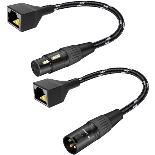 3 Pin XLR to RJ45 Adapter 1 Pair, XLR Male/Female to RJ45 Extension Cable, CAT5 Ethernet to DMX512 Cable for DMX Controller, Stage Lighting, Mixer, 1Ft