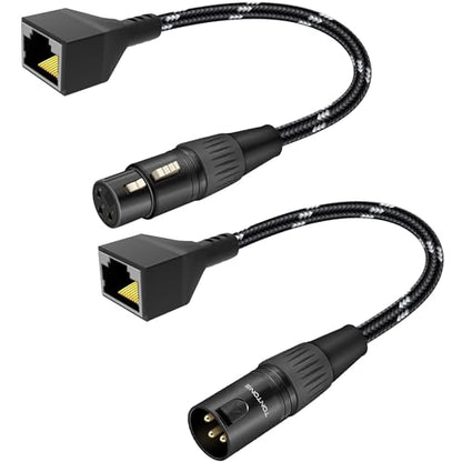 3 Pin XLR to RJ45 Adapter 1 Pair, XLR Male/Female to RJ45 Extension Cable, CAT5 Ethernet to DMX512 Cable for DMX Controller, Stage Lighting, Mixer, 1Ft