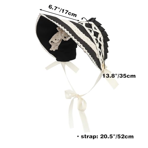 KUOIN Victorian Lace Bonnet Hat Colonial Headwear Carol Party Costume Sun Cap for Women - color: Black