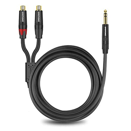 RCA to 6.35mm Y Breakout Cable, 3FT TRS 6.35mm 1/4 Inch to 2 RCA Plug Audio Insert Cable, 1/4'' Male to Dual RCA Female, Quarter Inch TRS to RCA Interconnect Cord for TV, Home Theater System