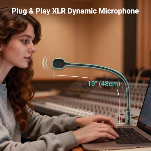 XLR Gooseneck Microphone with Mute Button, 19 Inches Unidirectional Dynamic XLR Mic, Professional for Audio Mixer, Conference，Podium & DJ