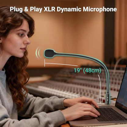 XLR Gooseneck Microphone with Mute Button, 19 Inches Unidirectional Dynamic XLR Mic, Professional for Audio Mixer, Conference，Podium & DJ