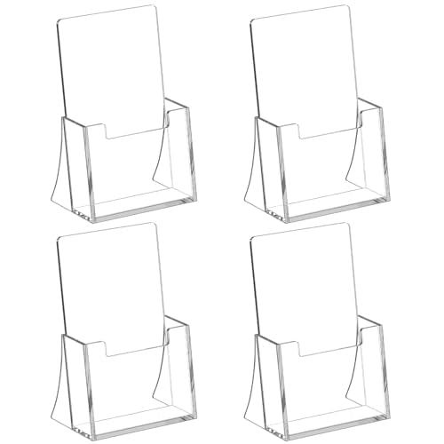 Acrylic Brochure Holder 4 Inch, 4 Pack, 4''x6'' Flyer Holder Display Stands | Clear, Plastic Pamphlet Holder, Flyers, Literature, Magazines, Booklets, Journals, Desk Holder, Office, Countertop Organizer - size: 4" x 6"