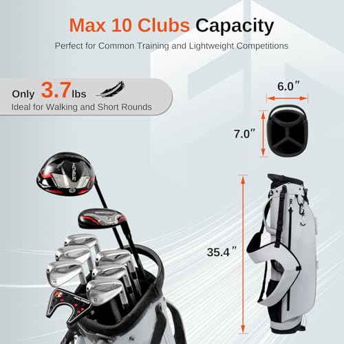 Lightweight Golf Stand Bag, 4-Way Full-Length Dividers, Holds Up to 10 Clubs, 3.7 lbs Golf Bag with Dual Straps & Stand for Driving Range, Par 3, and Standard Courses - color: Gray