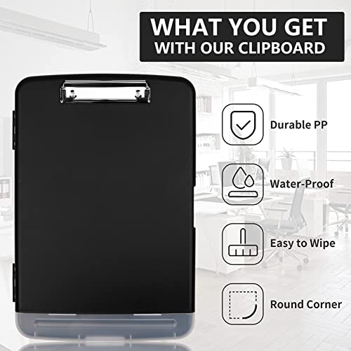 Clipboard with Storage, A4 Binder Nursing Clipboards with Pen Holder, Heavy Duty Storage Clipboards with Low Profile Clip, Clipboard Folder Side-Opening, Smooth Writing Clip Board (Black) - color: Black