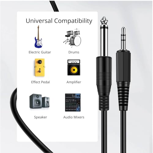TNP 3.5mm to 6.35mm Bidirectional Stereo Audio Cable, Male to Male, 6FT | Quarter Inch to Headphone Jack Cord Connects Compatible Aux Devices, Amps, Speakers, Guitars, Keyboards, and Mixers - size: 6 Feet