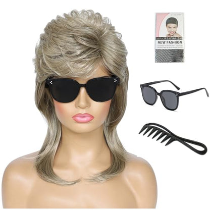 Mullet Wigs for Women,Joe Dirt,Emo Wig,80s 90s Costumes Fancy Party Accessory Cosplay Wig,Halloween Man （Blonde） - color: w2057-Blonde