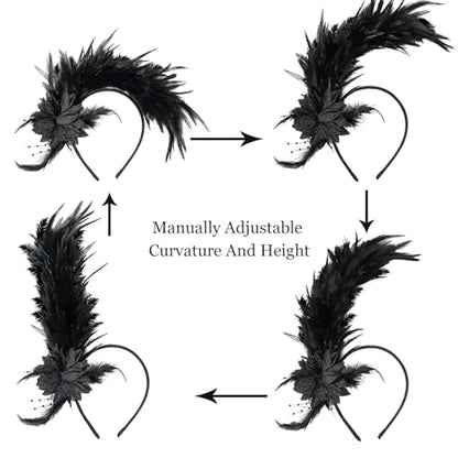 Loieryk Feathers Fascinator Headband 1920s Queen Headpiece Fascinators Hats for Women Tea Party Flower Headpiece - color: Black