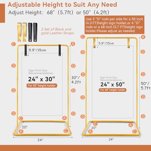 Wedding Welcome Sign Easel Stand Holder 68 x31x 20 With Leather Straps,Gold | Welcome to Our Wedding Sign Holder, Metal Floor Standing Easels for Signs, Poster - color: Gold