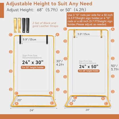 Wedding Welcome Sign Easel Stand Holder 68 x31x 20 With Leather Straps,Gold | Welcome to Our Wedding Sign Holder, Metal Floor Standing Easels for Signs, Poster - color: Gold