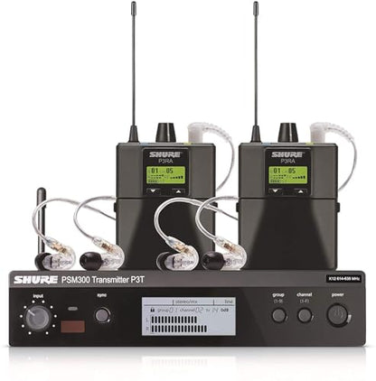 Shure PSM300 P3TRA215TWP Pro Wireless In-Ear Personal Monitor System with SE215-CL Earphones, Twinpack - J13 Band - size: Twinpack, style: J13 Band (566-590 MHz)