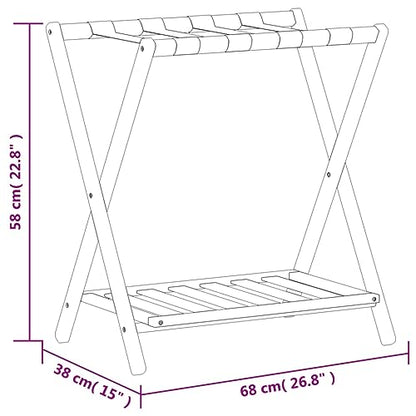 Bamboo Luggage Rack with Lower Shoe Shelf, Foldable Suitcase Stand for Bedroom, Guest Room, Hotel, Brown, 26.8 x 15 x 22.8 Inches - color: Brown