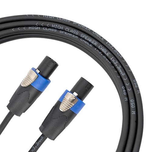 50ft 12AWG Speakon to Speakon Speaker Cable, 100% OFC Pure Copper Audio Cable [NOT CCA] Heavy Duty with Twist Lock for Church, DJ, PA System, Subwoofer & Cabinet - Single