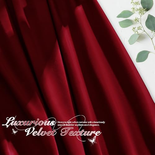 Manyshofu Burgundy Velvet Curtains, 2 Panels Blackout 52x84 | Luxurious Velvet Feel, Thermal Insulated Noise Reducing, Dual Back Tab And Rod Pocket Hanging, Machine Wash Fade-Resistant - color: Burgundy, size: 52"W x 84"L (Pack of 2)