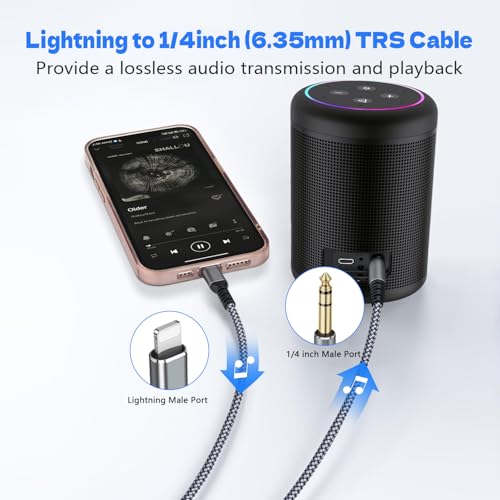 [MFi Certified] Lightning to 1/4 inch Audio TRS Stereo Cable, 4FT Lightning to 6.35mm inch Adapter, Compatible with i-Pad, i-Phone 14/13/12/Pro, for Amplifier,Speaker,Mixer[NOT for Recording] - size: 4FT