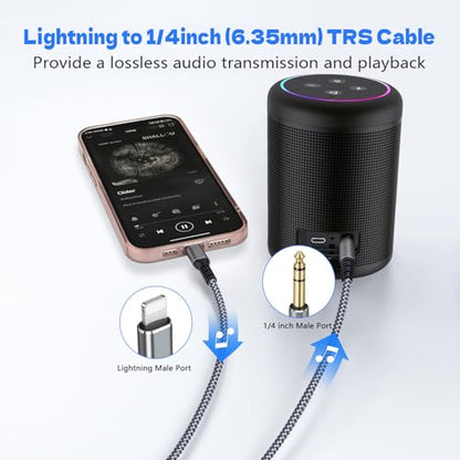 [MFi Certified] Lightning to 1/4 inch Audio TRS Stereo Cable, 4FT Lightning to 6.35mm inch Adapter, Compatible with i-Pad, i-Phone 14/13/12/Pro, for Amplifier,Speaker,Mixer[NOT for Recording] - size: 4FT