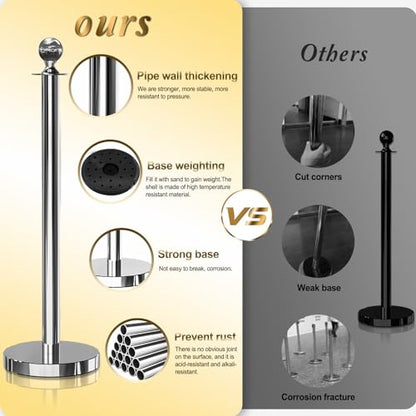 8PCS Silver Stanchions Posts with 4PCS 5 ft Red Velvet Rope, Crowd Control Barriers, Stanchions and Velvet Ropes Red Carpet Poles for Party Supplies - color: Silver, size: 8