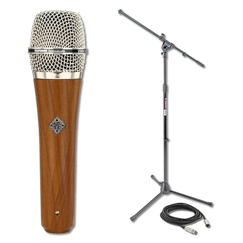 Telefunken M80 Cherry Supercardioid Dynamic Vocal Microphone Bundle with On-Stage MS7701B Boom Stand and 20-Foot XLR Cable — Touring Handheld Mic for Live Vocals, Festival, Worship, Recording