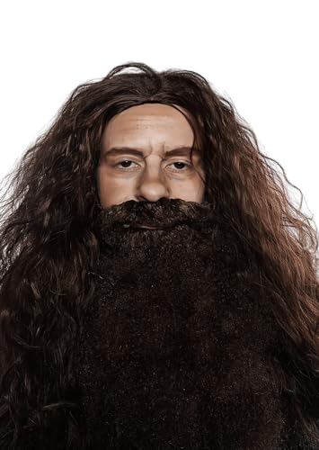 ALLAURA Brown Wizard Wig and Beard Set | Mens Wizard Character | Fake Wizard Beard Mustache Fits Adult Men — Mens Halloween Costume, Compatible with Viking Beard Costume & Viking Wig Man - color: 19-Brown