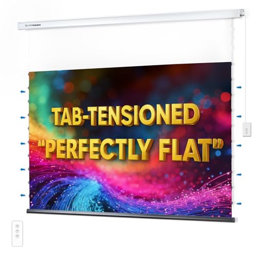 ALR Tensioned Motorized Projector Screen by SilverMagic - Tab Tensioned and Modern Design Gray Screen with White Aluminum case for Home Theater/Living Room/Patio/Office/Classroom - 100 inch 16:9