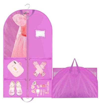 40" Girls Costume Garment Bag with Gusset, 4 Pockets Dance Costume Cover Bag, Waterproof Clothes Hanging Protector Cover, Foldable Travel Storage Cover Bag for Dance Theatre Beauty Pageants Sports