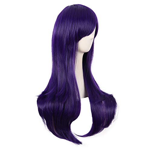 MapofBeauty 28 Inch Long Curly Hair Costume Cosplay Wig, Dark Purple | 70 cm Wig, Women, Side Bangs, Fashion - color: Dark Purple