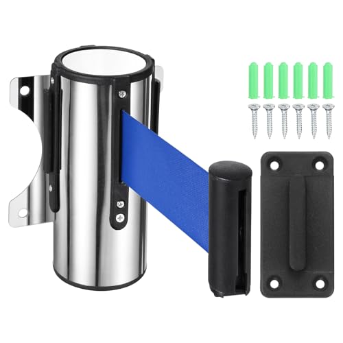 PATIKIL 9.8 Foot Fixed Wall Mount Retractable Belt Barrier Set Metal Safety Belt Barrier Rope with Braking System Locking Button for Crowd Control, Dark Blue - color: Dark Blue, size: 9.8 Foot