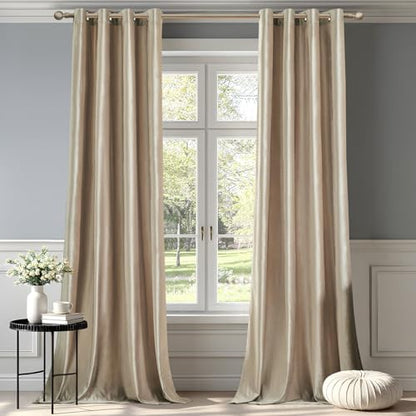 Velvet Champagne Grommet Blackout Curtains 84 inch Length for Living Room - color: Beige/Champagne, size: 52"W x 84"L (Pack of 2)