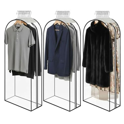 Clear Garment Bags for Hanging Clothes 3-piece set 50inch Long. | Storage Bags With Zipper for Shirts, Suit,Jackets,Coats,sweater,Long Dresses,wedding,gowns,etc. - size: 50inch