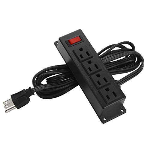 HHSOET Small Power Strip with Switch, Flat Extension Cord, 6Ft, Black, 2 | Multiple Outlets Wall Mount Small Power Strip Under Desk for Workbench, Garage, Warehouse, Office Desk Accessories, Compact - size: 6ft