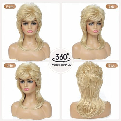 Mullet Wig, Retro Rocker Style Wig, 80s & 90s Costume Glam Party Accessory, Ideal for Halloween and Cosplay(Light Blonde) - color: w57-Light Blonde