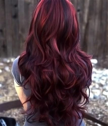 PORSMEER Black and Red Long Curly Wavy Wigs for Women Girls for Cosplay Party Halloween Fancy Dress Costume Heat Resistant Synthetic Hair with Fringe - color: Black mixed Red