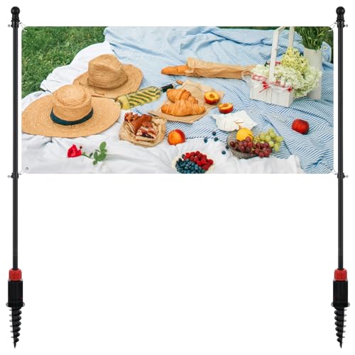 FUMMI Outdoor Banner Pole with Ground Stake, 4-Section Adjustable Stainless Steel Banner Stand for 3–10FT Horizontal Banners, Portable Yard Sign Display (Hardware Only)