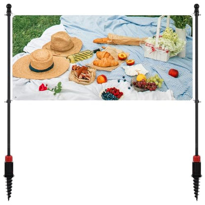 FUMMI Outdoor Banner Pole with Ground Stake, 4-Section Adjustable Stainless Steel Banner Stand for 3–10FT Horizontal Banners, Portable Yard Sign Display (Hardware Only)