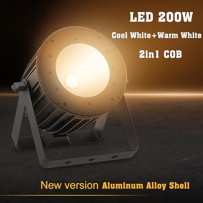 SHEHDS LED COB 200W Par Lights, Cool White and Warm White Stage Wash Lights | 69° Beam Angle, DMX&Sound Actived Control, Aluminum Alloy Shell, Uplights for Disco DJ Church Wedding Concert Show