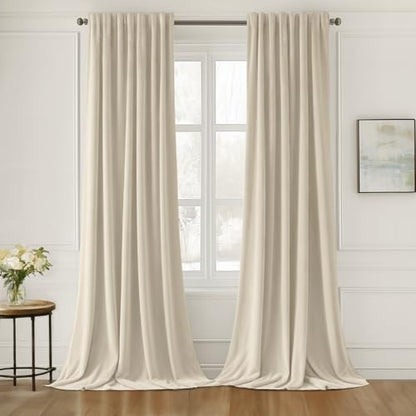 MIULEE Cream Beige Velvet Pinch Pleat Blackout Curtains W52 X L108 Inches - color: Cream, size: 52"W x 108"L (Pack of 2)