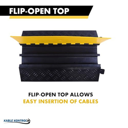 Kable Kontrol Atlas Heavy Duty Cable Protector Ramp - 2 Channel - 1 Pc - 35” Long Black & Yellow – 32000 Lbs Capacity - Rubber Speed Bump Wire Protector Cord Cover – CP9985 - size: 2 Channel - 35" - 1 Unit