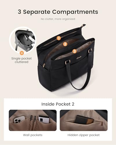 LOVEVOOK Laptop Tote Bag for Women with 40oz Large Cup Holder - color: Black, size: 15.6 Inch