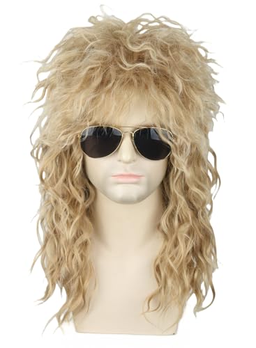 Topcosplay Men or Women 80s Mullet Wig Ash Blonde Rock Disco Wigs Long Curly - color: Blonde-27/613